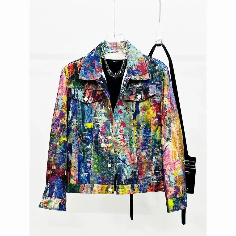 Veste en jean Y2K printemps-automne pour homme, style décontracté et ample, avec peinture personnali