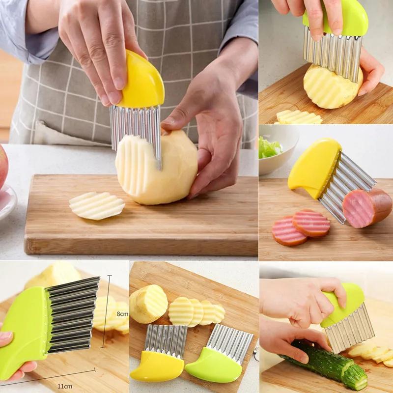 Trancheuse de pommes de terre en acier inoxydable, coupe-pâte, couteau ondulé, hachoir à légumes, ou
