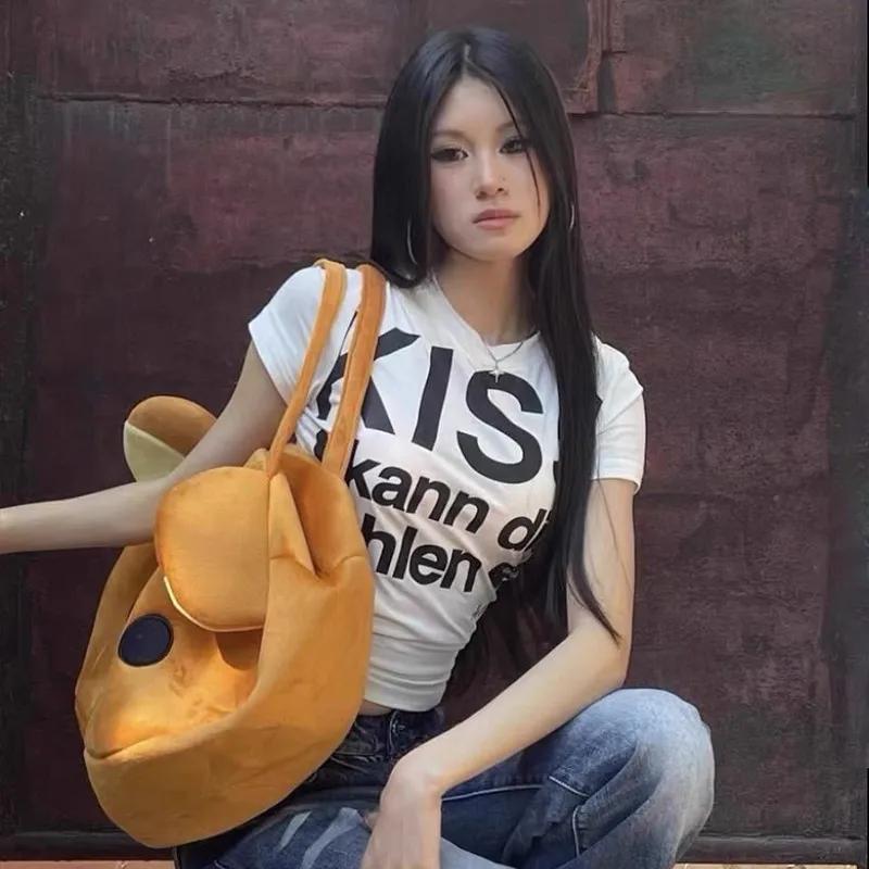 Karrram japonais Y2k lettre impression T-shirt Trashy 2000s Style haut court Vintage Harajuku manche