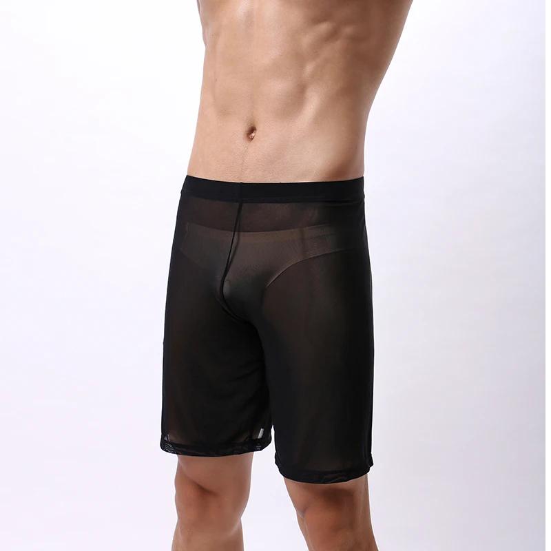 Boxer pour hommes, jambes longues, respirant, en maille transparente, pour entraînement sportif, séc