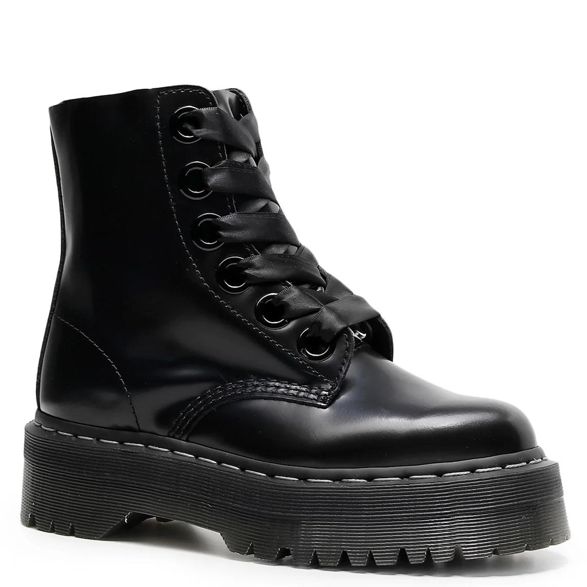 Bottes de moto style punk britannique à 8 trous : Portées de deux façons, plateforme épaisse avec fe