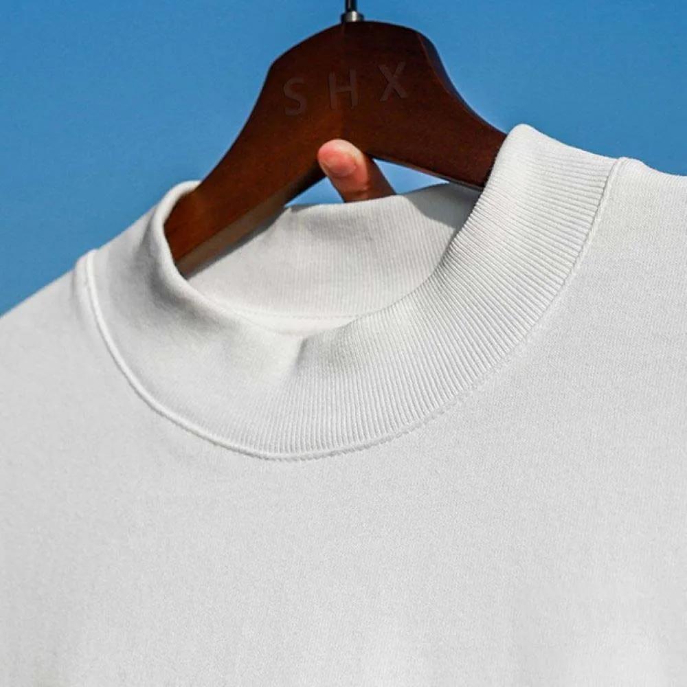 T-shirts à col petit hommes 350gsm coton couleur unie homme T-shirt à manches courtes printemps été 