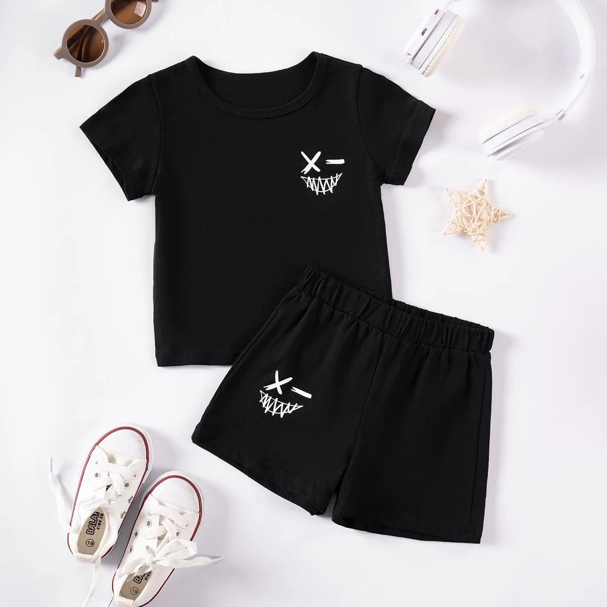 Ensemble de sport 2 pièces pour enfants, survêtement imprimé pour garçons, ensemble short et t-shirt