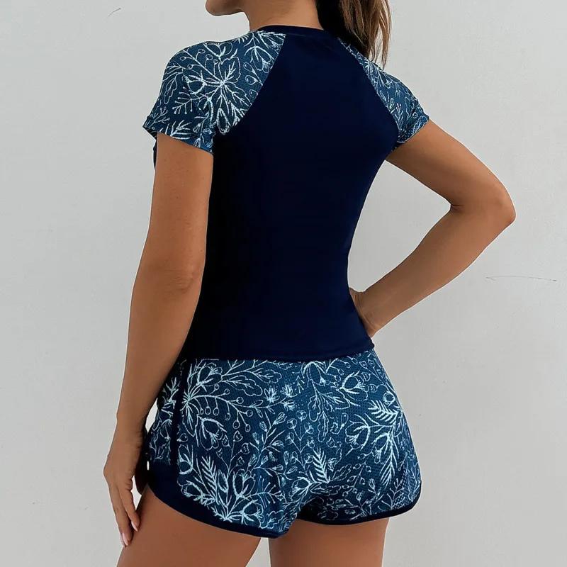 Tankini femme manches courtes 2025 - Ensemble maillot de bain surf sport piscine avec short confortable