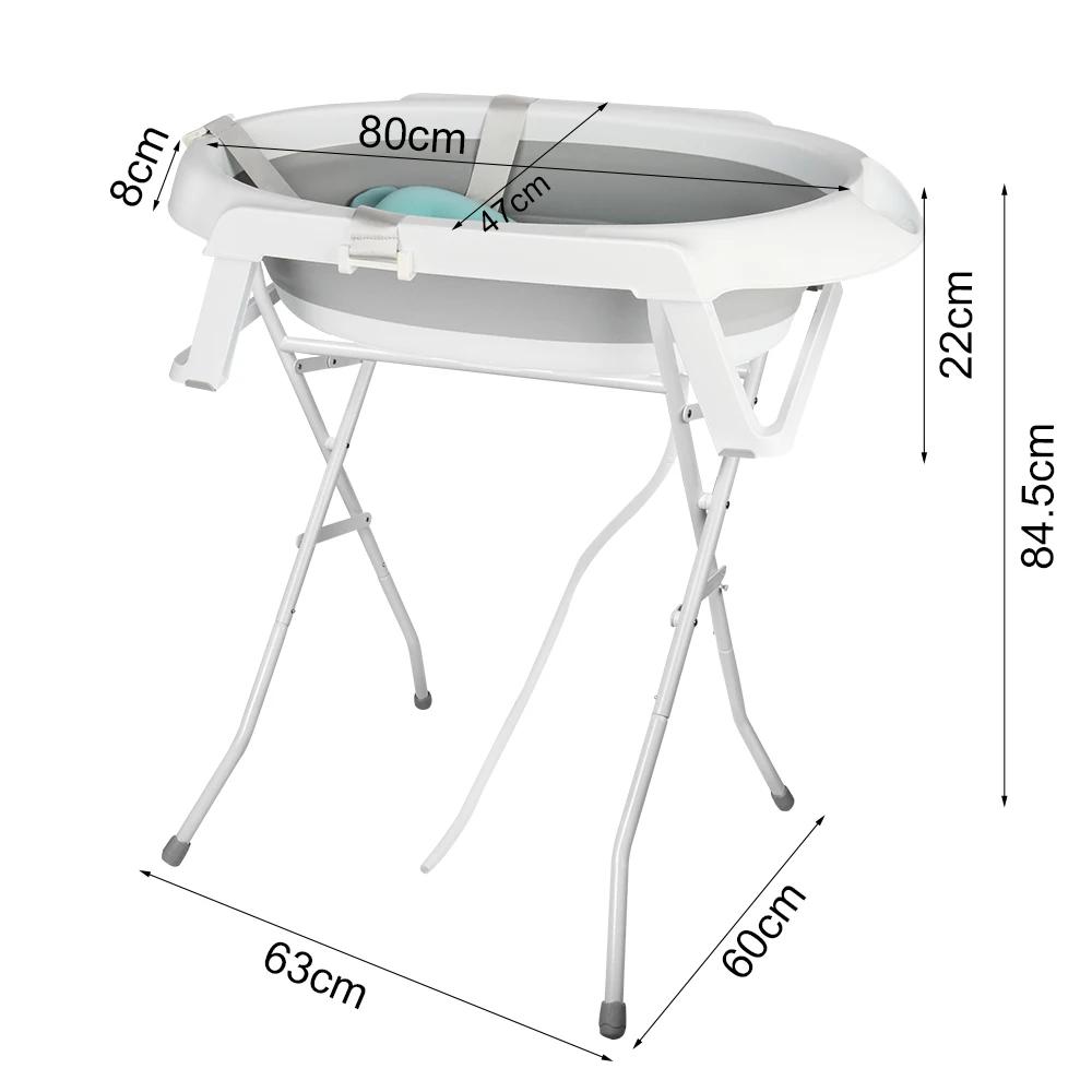 Baignoire Bébé Pliable Sur Pied – Grande Baignoire Avec Support / Coussin / Kit De Drainage – Bassin