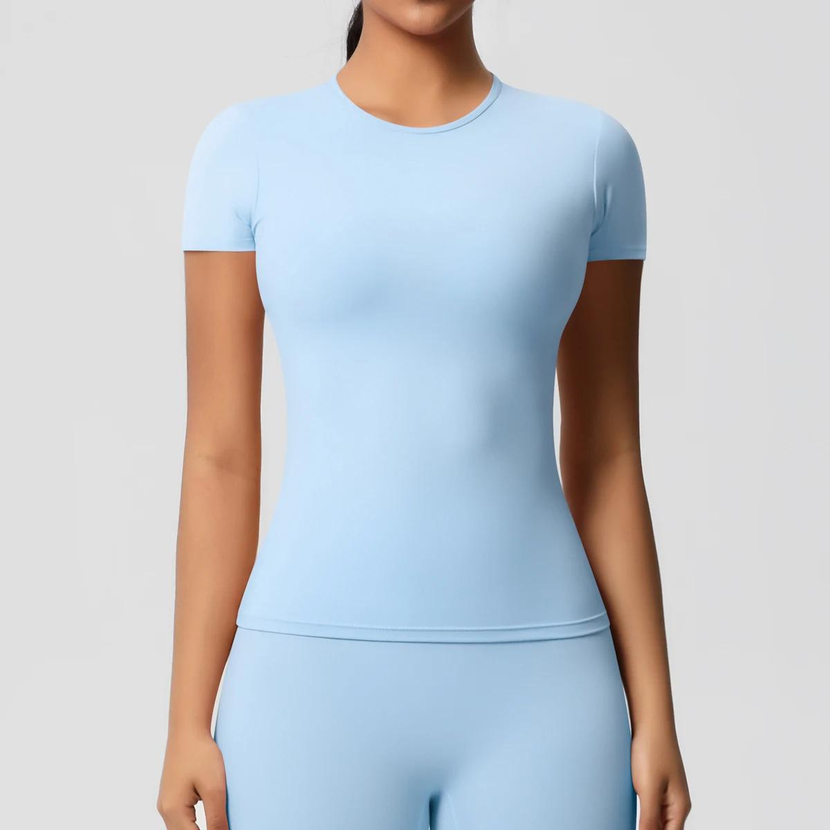 Haut de sport femme coupe sèche respirant - T-shirt fitness élastique gymnase vêtements entraînement extérieur décontracté