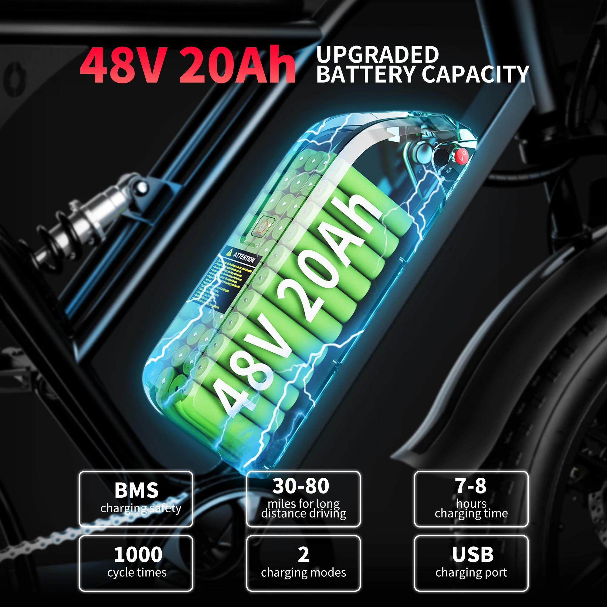 AMYET V9-G60 Adultes Vélo Électrique 1000W Moteur Vélo 48V 20AH 20 "opathie Ebike Électrique E Vélos