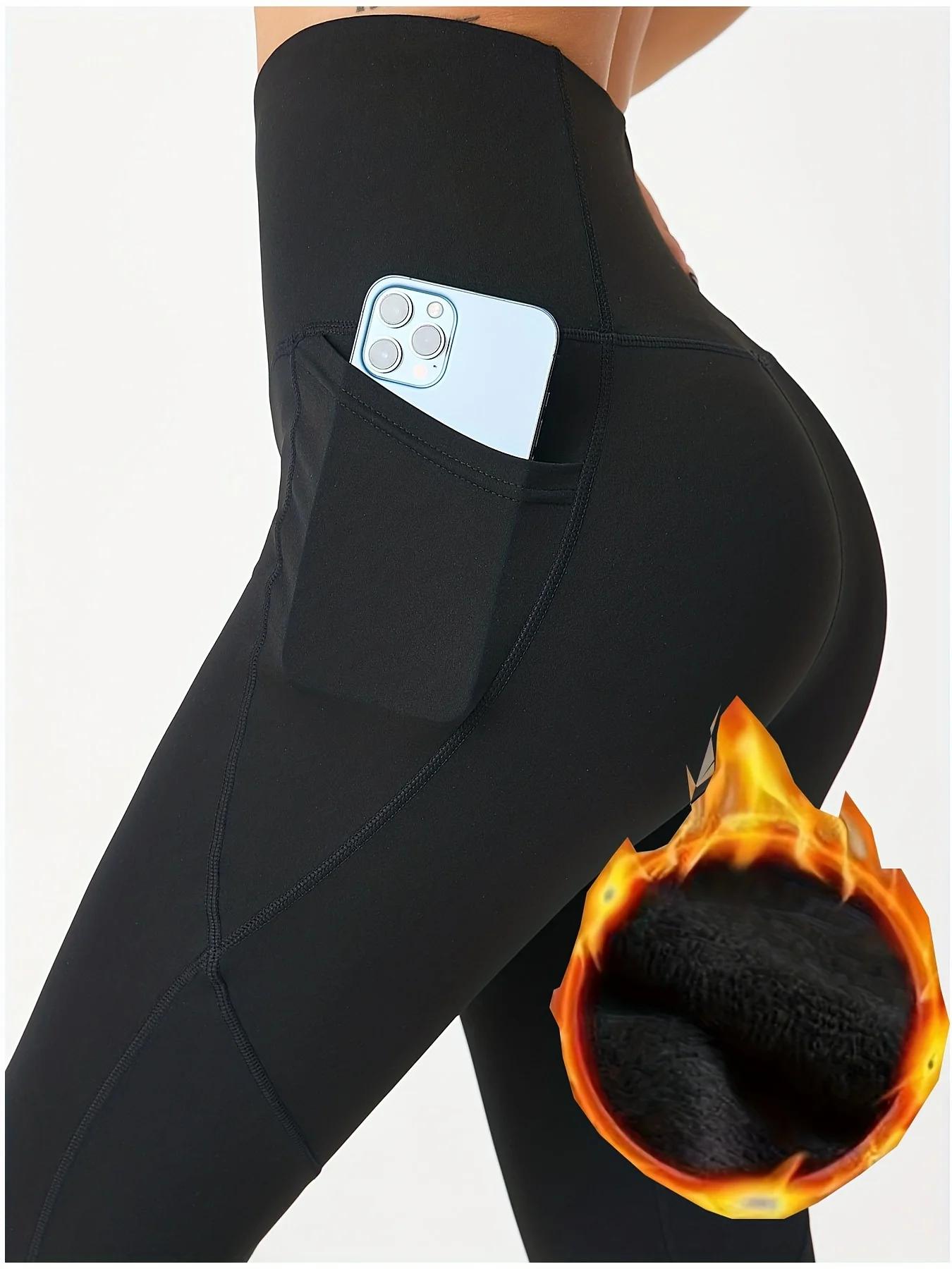 Leggings polaire femme hiver - Pantalon yoga taille haute avec poches pour automne et printemps