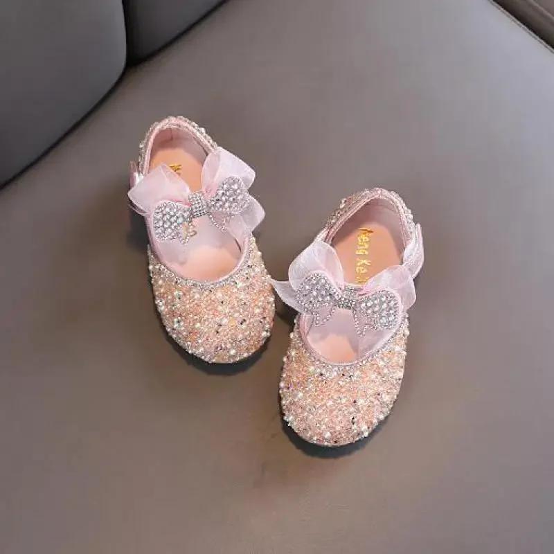 Chaussures de princesse à paillettes et strass pour filles, chaussures de danse de fête pour enfants