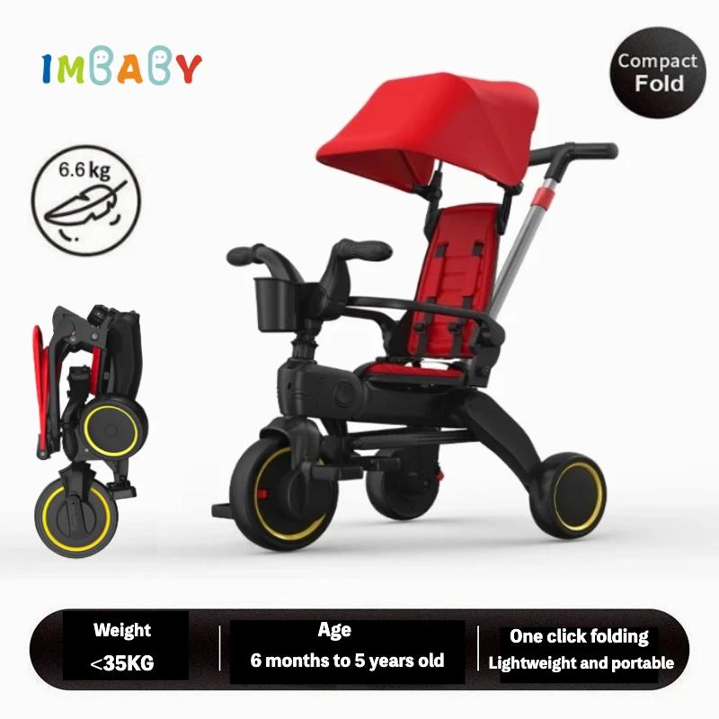 IMBABY Tricycle poussette 5-en-1 pour enfants |   Auvent réglable et poignée de poussée |   Vélo évo