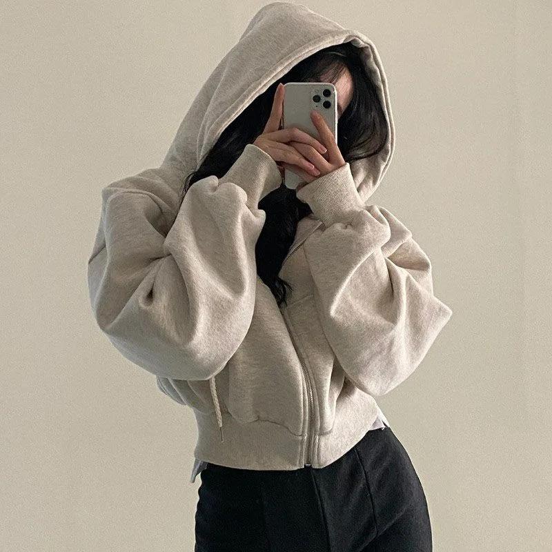 Sweat-shirt à capuche pour femme, Streetwear décontracté, fermeture éclair, vestes à manches longues