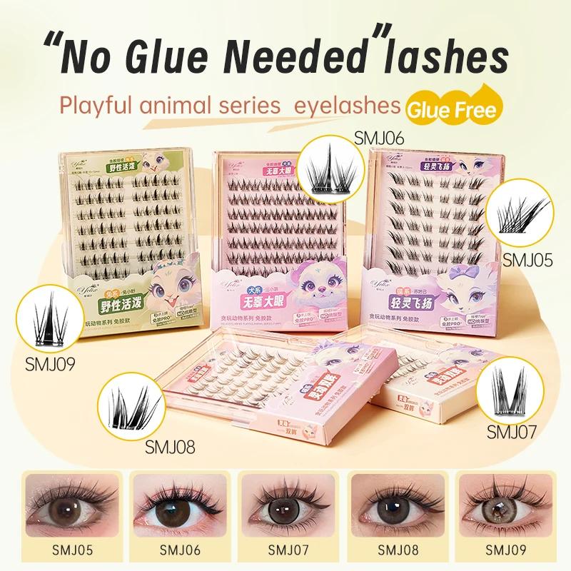 Yélix ﻿   Faux-cils auto-adhésifs en grappe, Extension de cils pour les yeux de chat, sans colle, ré