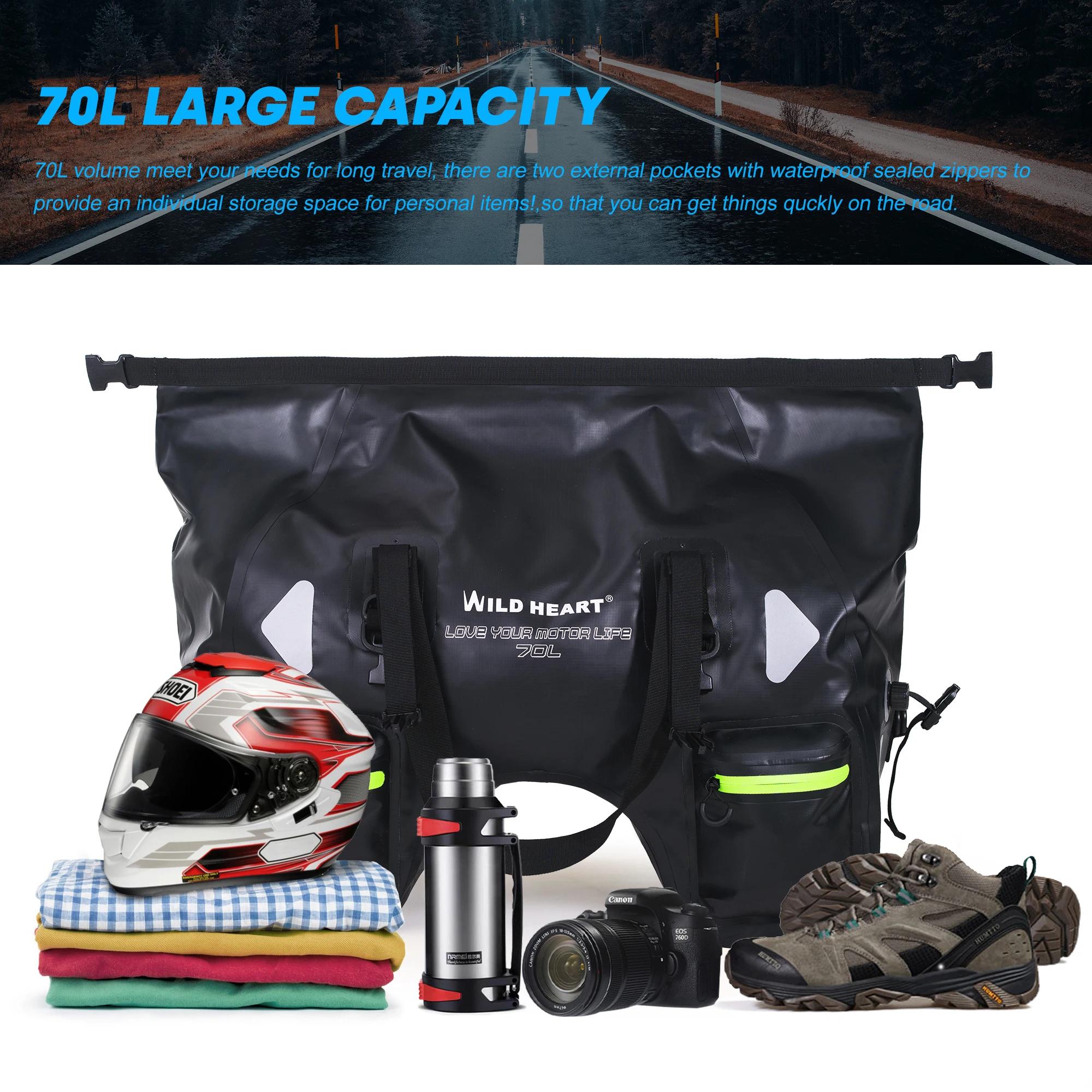 Sac de Selle Moto Étanche 70L pour Voyage et Extérieur, Sac de Rangement Sec, Sac à Dos Moto, Sac de