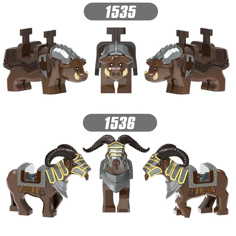 Série de guerre médiévale classique sanglier cornu de mouton, blocs de construction, animaux nains m
