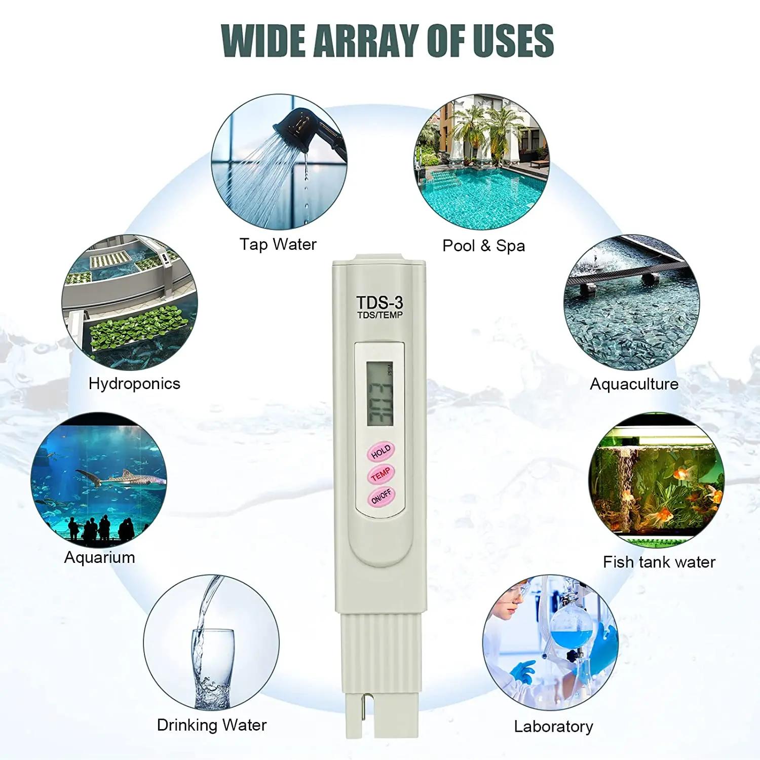 Testeur d'eau numérique TDS, stylo de qualité de l'eau PPM, plage de mesure 0-9999 PPM, idéal pour l