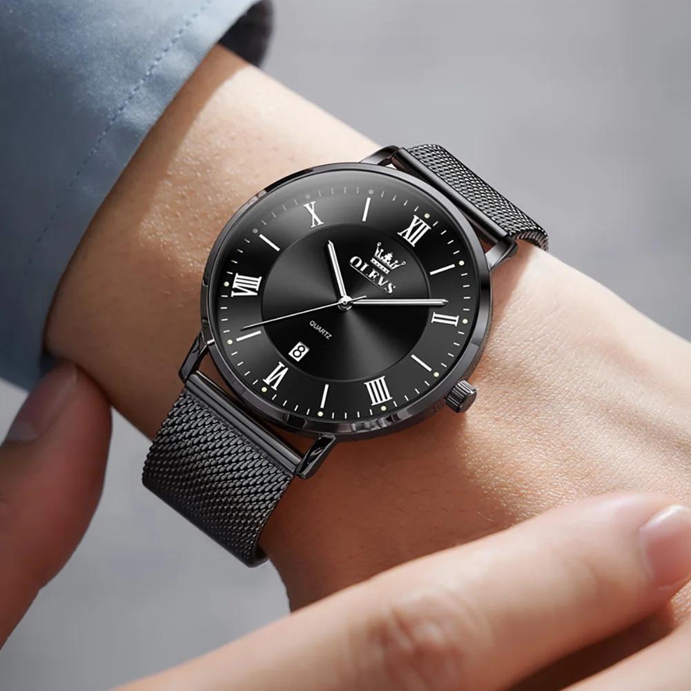 OLEVS 5623 Montre à quartz pour homme, cadran minimaliste avec chiffres romains, bracelet en maille 