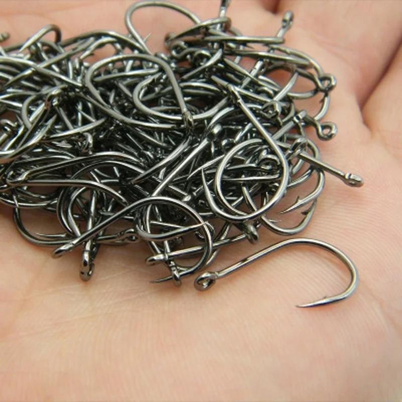 100 pièces/boîte # 3 ~ 12 hameçons de pêche en acier à haute teneur en carbone avec trou hameçons de