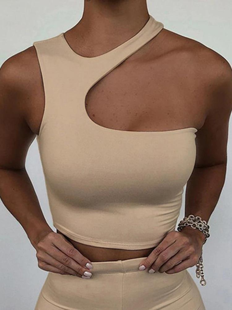 Débardeur court Sexy pour femmes, épaules dénudées, couleur unie, slim, Sport, court, débardeur irré
