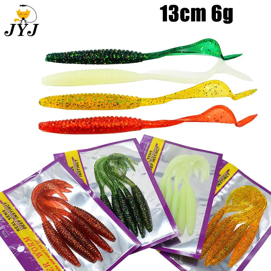 JYJ-Leurre de pêche à longue queue, appât souple, 13cm, 6g, filetage simple, faucille T64.Worm ove b