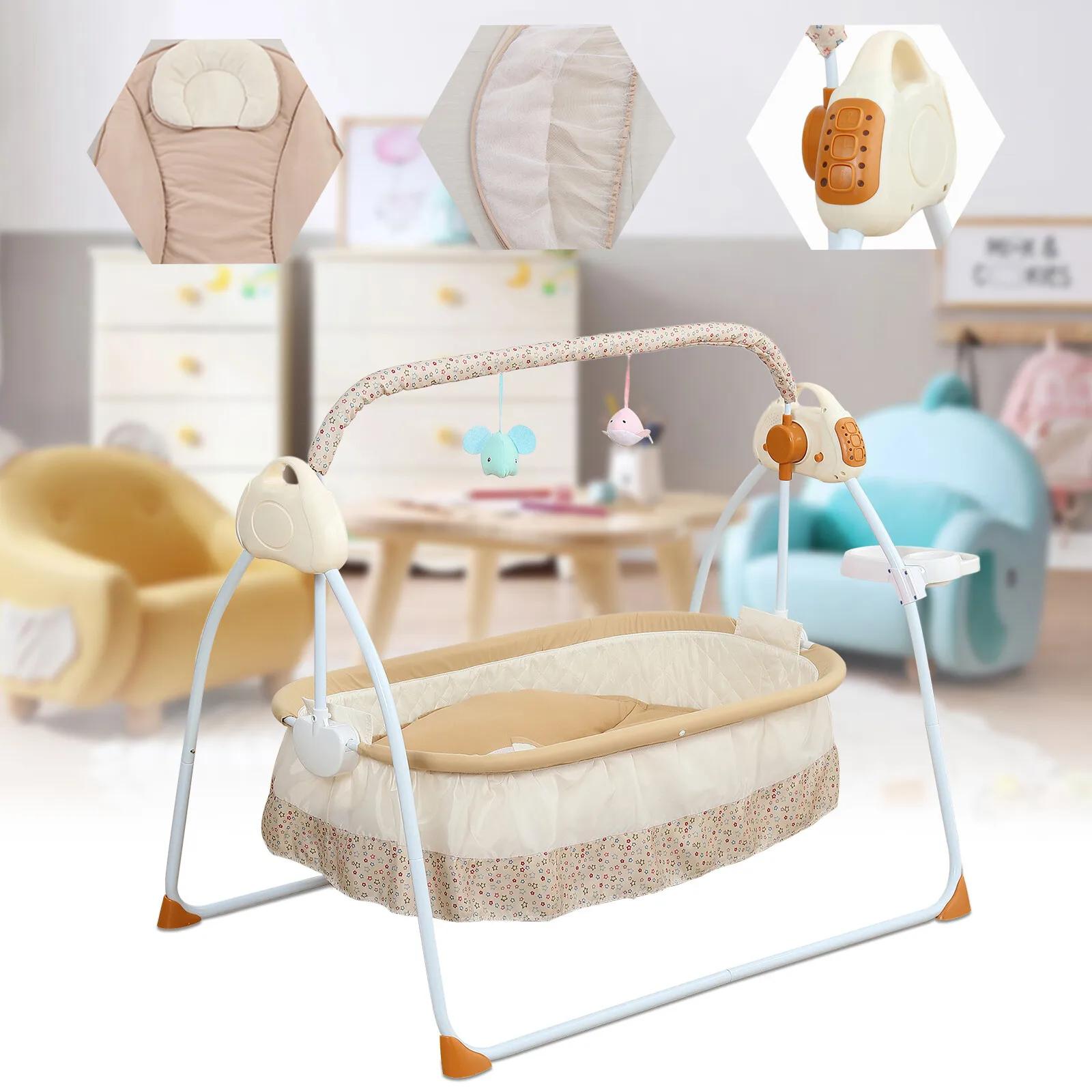 Berceau à bascule électrique pour bébé, 5 vitesses, capacité de charge de 55 lb, 0-18 mois, pliable,