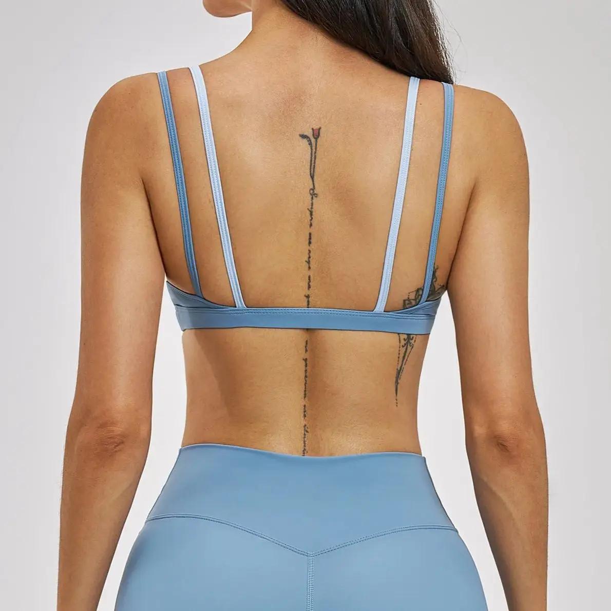 Soutien-gorge de sport Ningyu pour femme, dos nu, effet deux pièces, couleurs contrastées, sous-vête