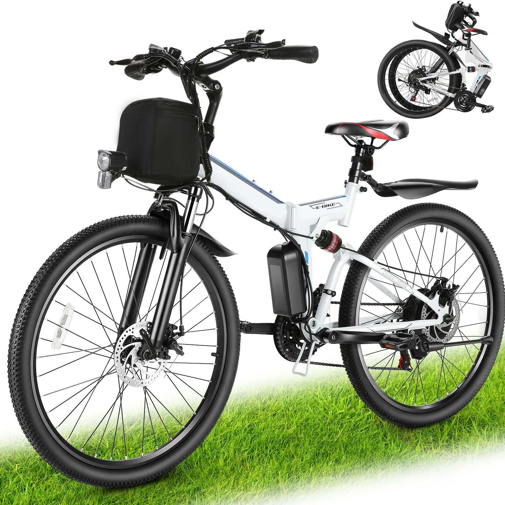 Vivi M026TGB Vélo électrique pliant 26" pour adultes, avec moteur 500 W, batterie amovible 48 V 20 M