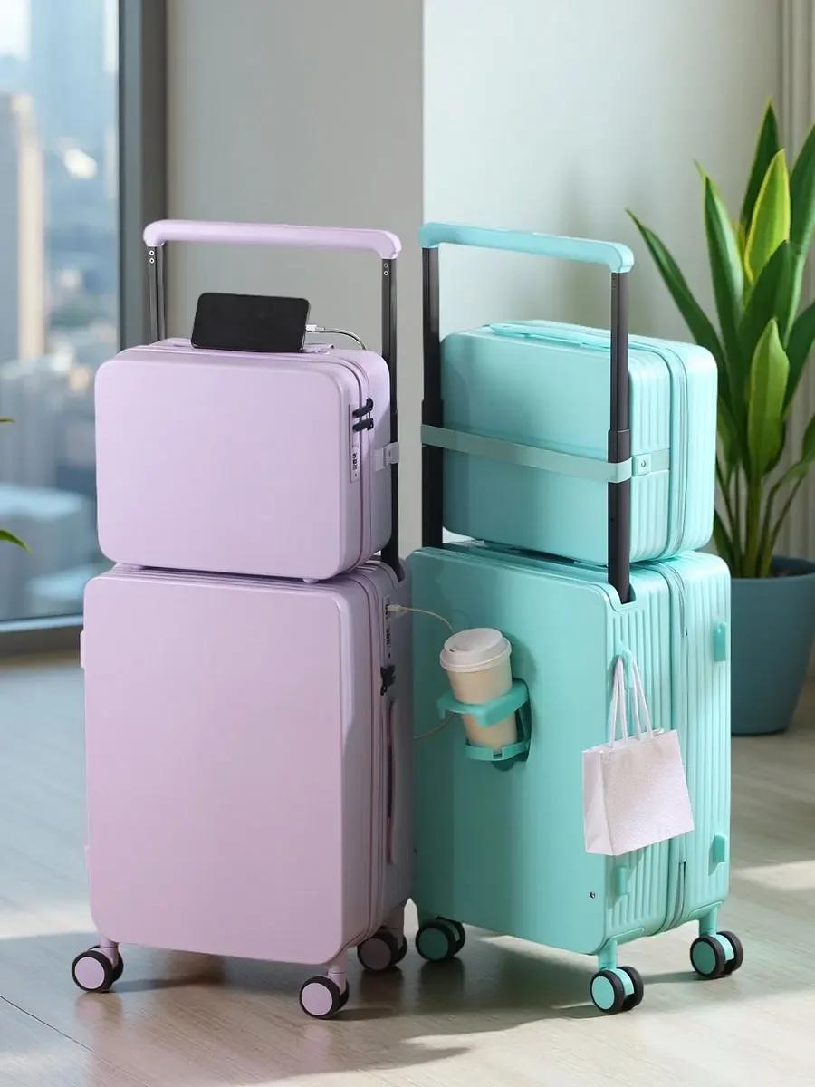 Ensemble de bagages 20+14"24+14" avec USB et porte-gobelet TSA Lock 360 °   Roues crochet de pied su