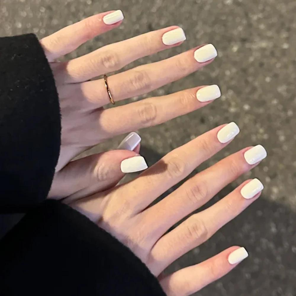 100 pièces lait blanc/rose carré court rond faux ongles couverture complète acrylique faux ongles li