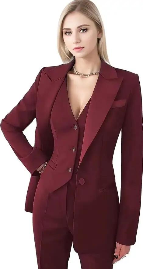 Costume de bureau décontracté Fuchsia pour femmes, ensemble 3 pièces Blazer + gilet + pantalon, smok