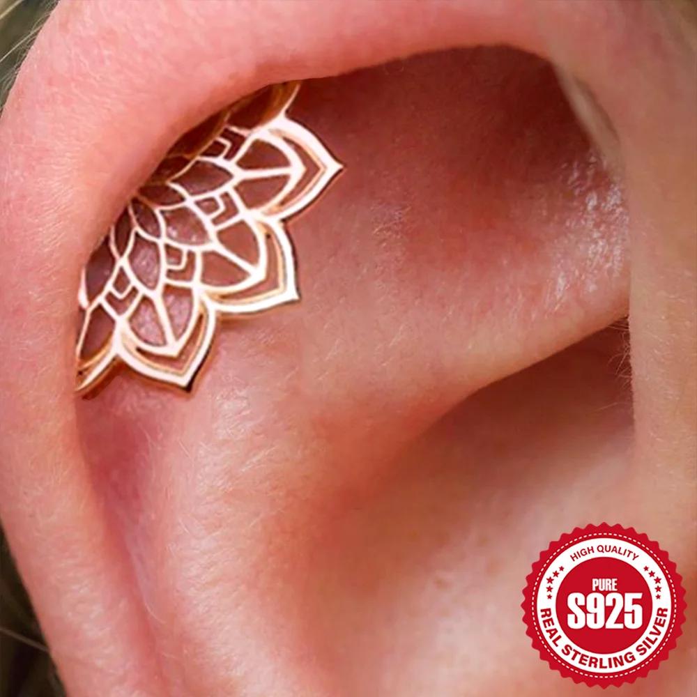 ROXI 1 PC 925 en argent Sterling 1 pièce brillant creux Lotus Piercing boucles d'oreilles pour femme