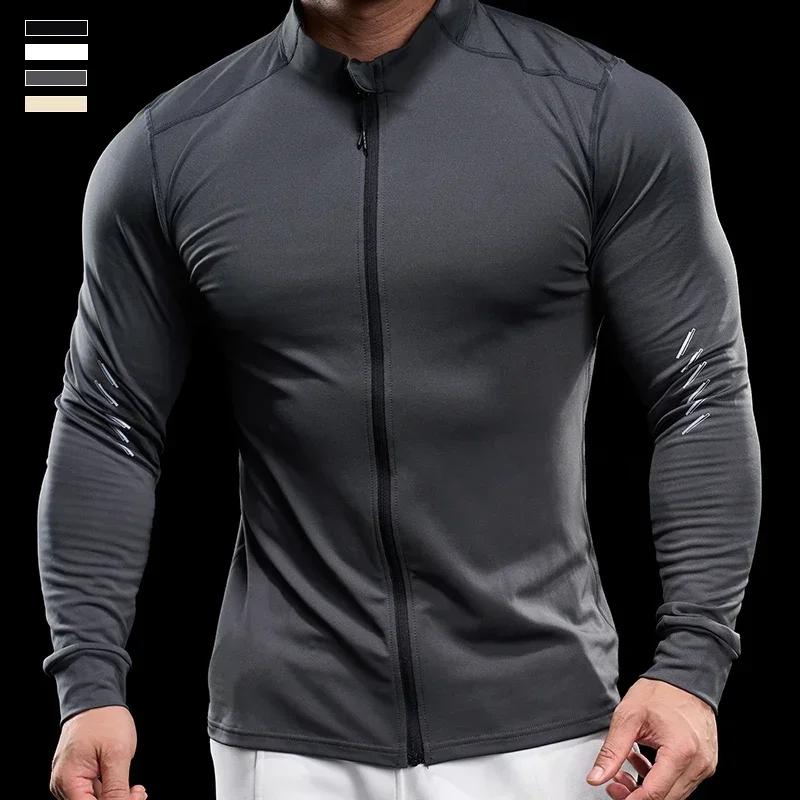 Veste de sport zippée à manches longues pour hommes, Économie de haute qualité, vaccage rapide, Gym,