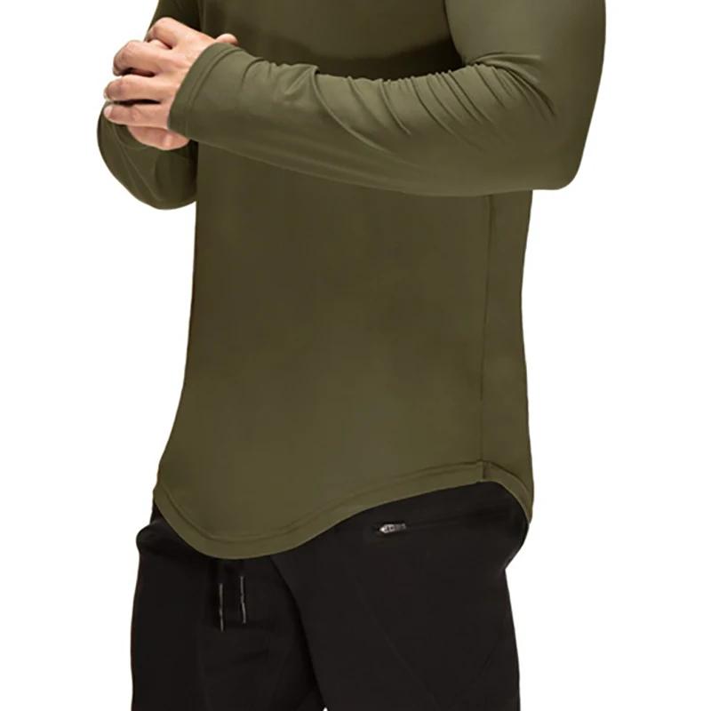 T-shirt de Fitness en maille unie à séchage rapide pour hommes, T-shirt à manches longues extensible