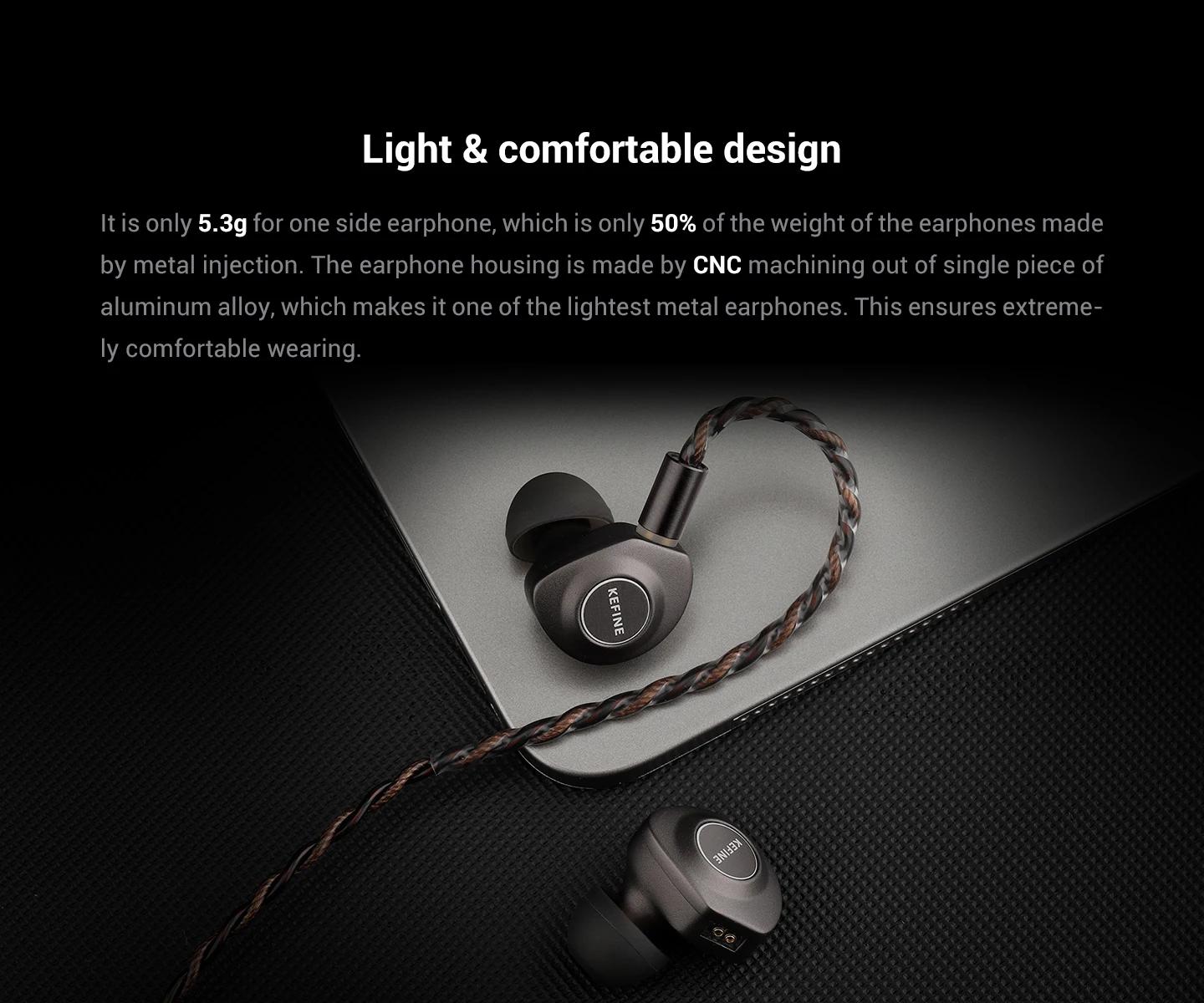 KEFINE Delci 10mm DLC + PU diaphragme pilote dynamique Hifi filaire IEM écouteurs avec métal CNC et