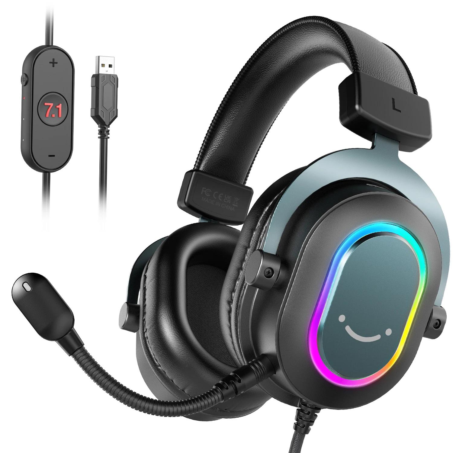 Fifine – casque de jeu dynamique RGB, avec micro, sur-oreille, son Surround 7.1, PC PS4, PS5, 3 Opti