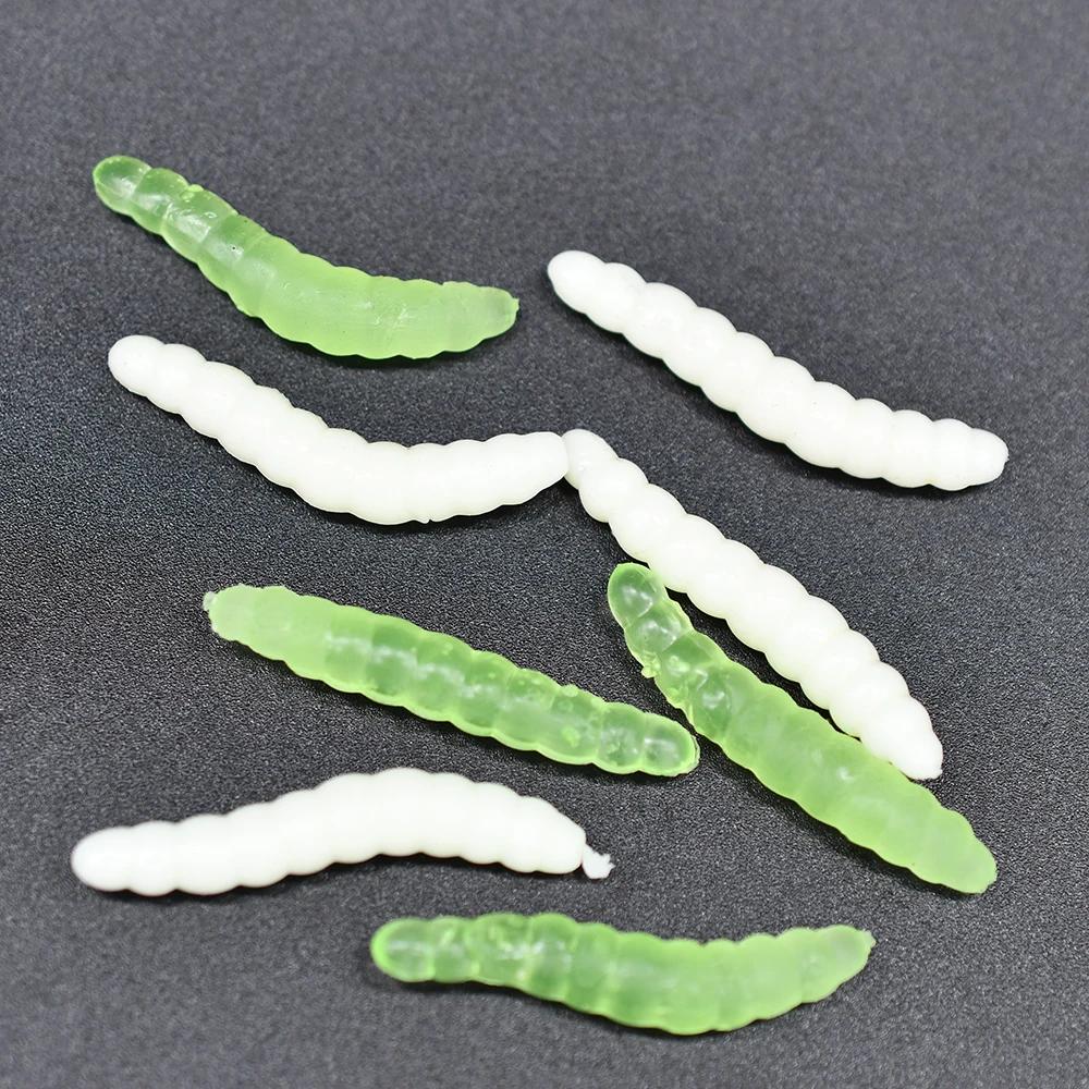 MNFT 40 pièces 3.8 cm 0.6g vers de pêche au bar leurres vert/blanc Silicone souple mouche appâts pai