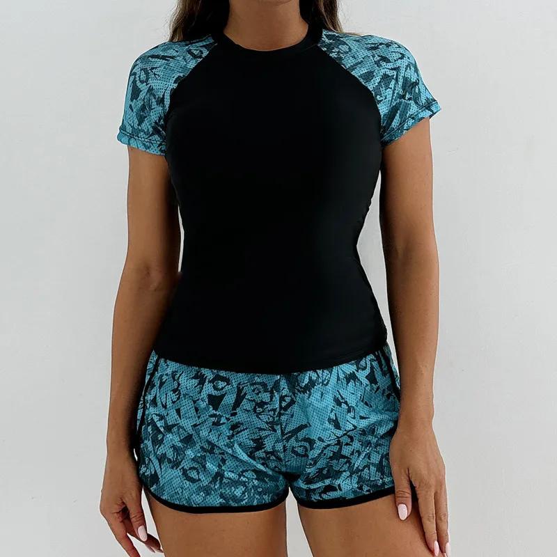 Tankini femme manches courtes 2025 - Ensemble maillot de bain surf sport piscine avec short confortable
