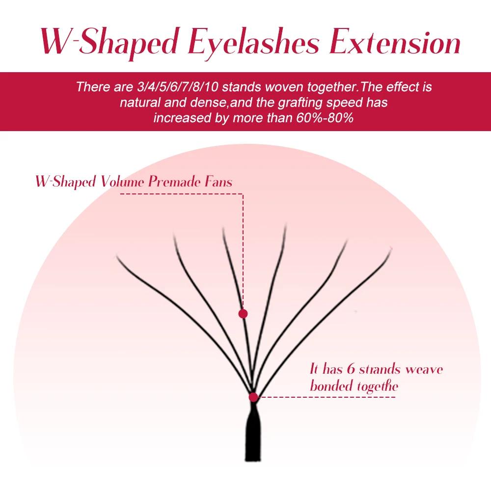 FADVAN 3D/4D/5D/6D/7D/8D Extension de cils en forme de W C D Curl cils de vison naturel préfabriqués