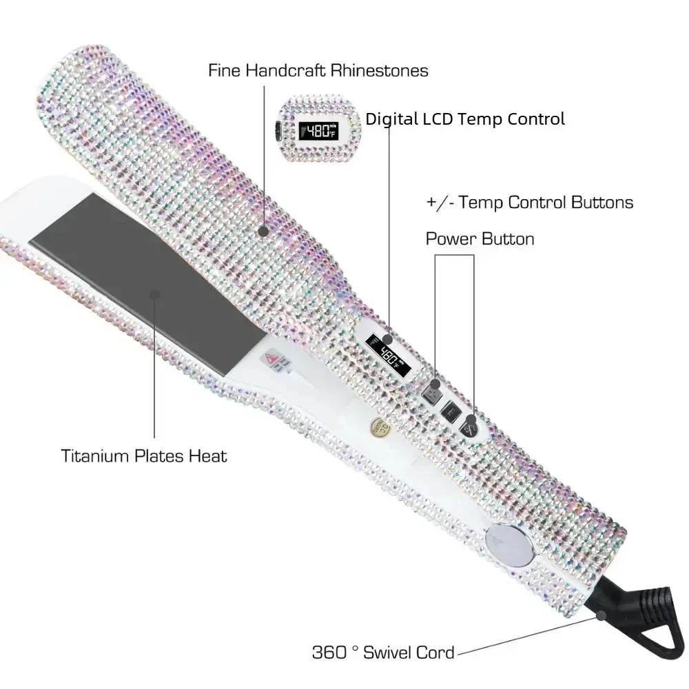 Fer à lisser plat en titane avec strass, fer à double tension, outils professionnels pour cheveux, a