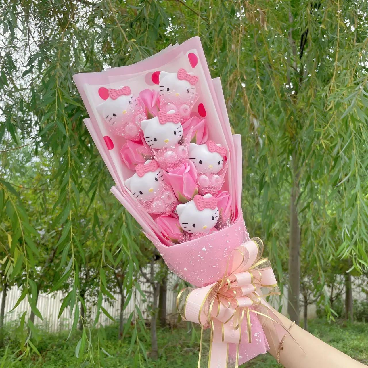 Dessin animé Hello Kitty peluche poupée jouet animaux en peluche Bouquet créatif saint valentin noël