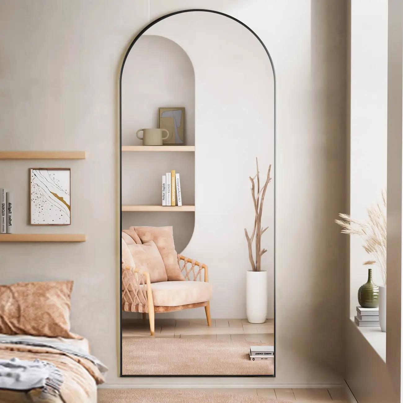 Miroir Mural Book ine Longueur en Arc de 71x26 Pouces, Miroir de Sol avec Support, Miroir Complet en