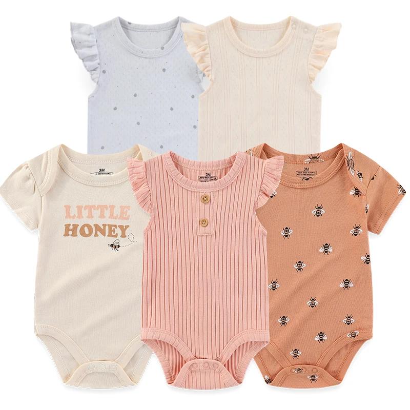 Lot de 5 bodys mignons de dessin animé pour bébés garçons et filles de 0 à 12 mois, combinaisons uni