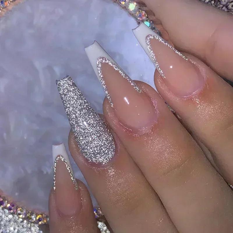 Faux Ongles Longs Bruns N64.Glitter Ballet Wearable, Design Français, Presse Complète sur Nail Ins, 