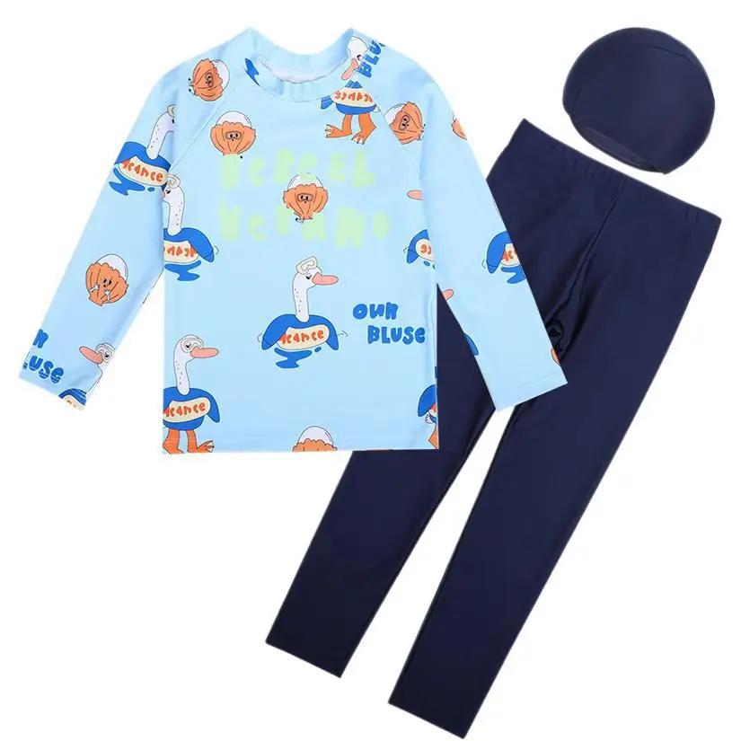 Maillot de bain pour filles et garçons, imprimé mignon, pantalon à manches longues, maillot de plage