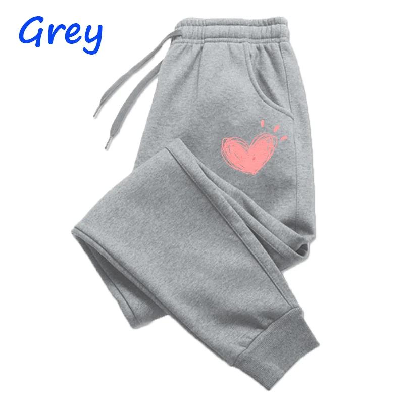 Femmes mignon coeur imprimé pantalons de survêtement automne hiver coton pantalons longs survêtement