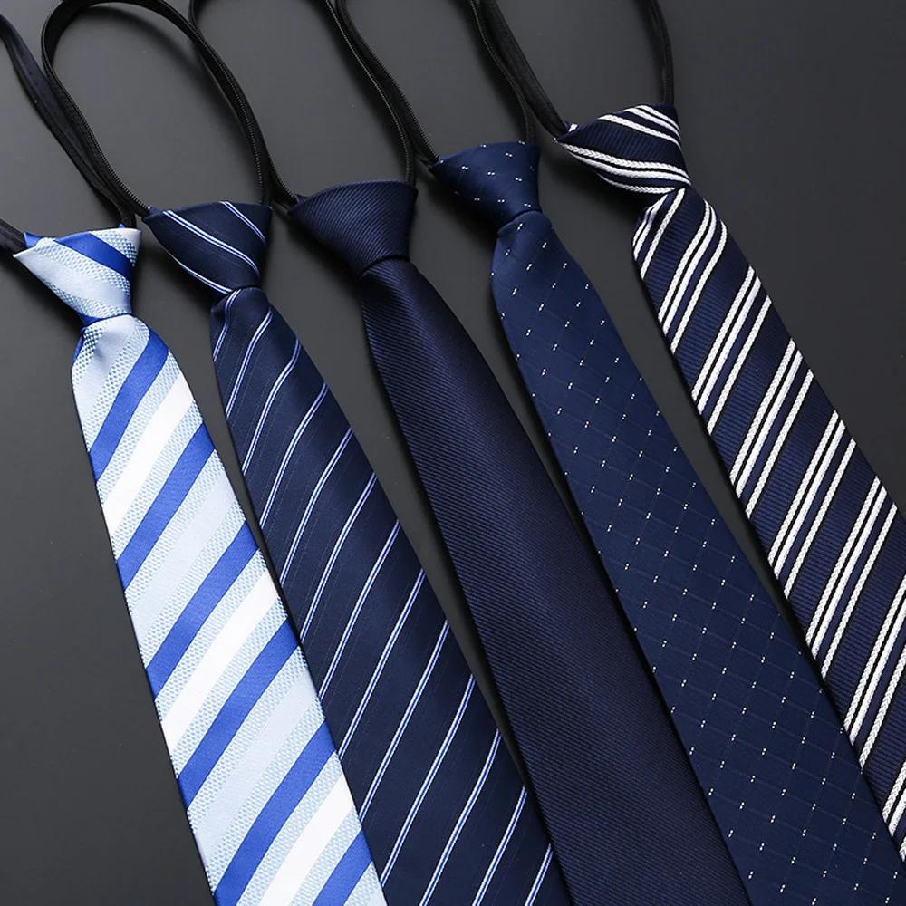 Élégant 8CM paresseux cravates bleu noir rouge rayé hommes chemise robe d'affaires fermeture éclair 