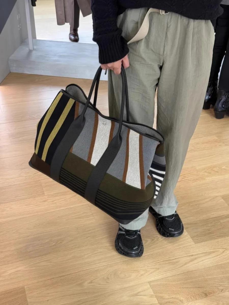 Sac fourre-tout de transport de grande capacité à rayures contrastées, sac de niche haut de gamme po