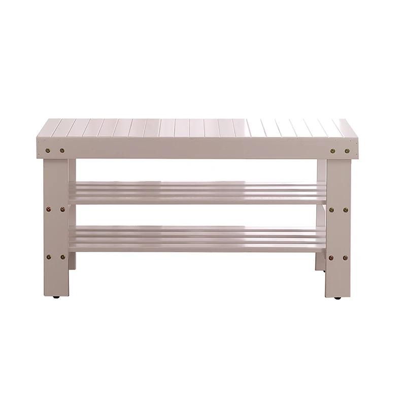 Banc à chaussures en bois massif de qualité Pina, finition blanche sur place