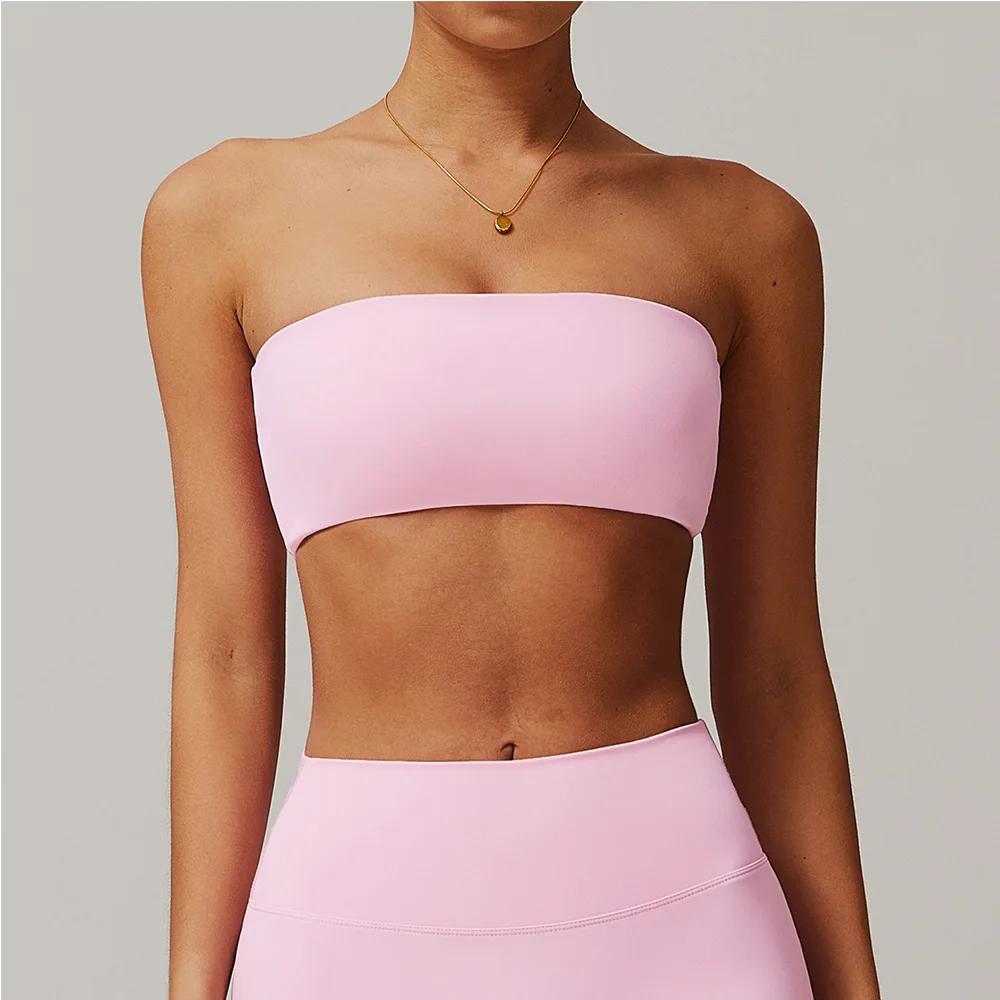 Soutien-gorge sport femme sans bretelles bustier bandeau - Haut fitness yoga respirant enveloppant