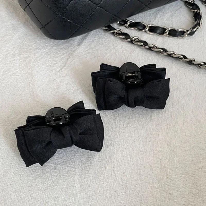 Pince à cheveux avec nœud noir pour femmes et filles, pince latérale pour la front, princesse, petit