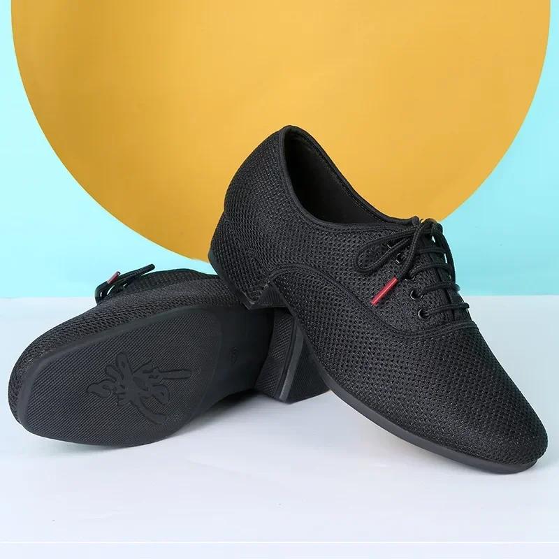 Chaussures de danse latine pour hommes, Salsa Jazz, salle de bal, Tango moderne, maille noire, semel